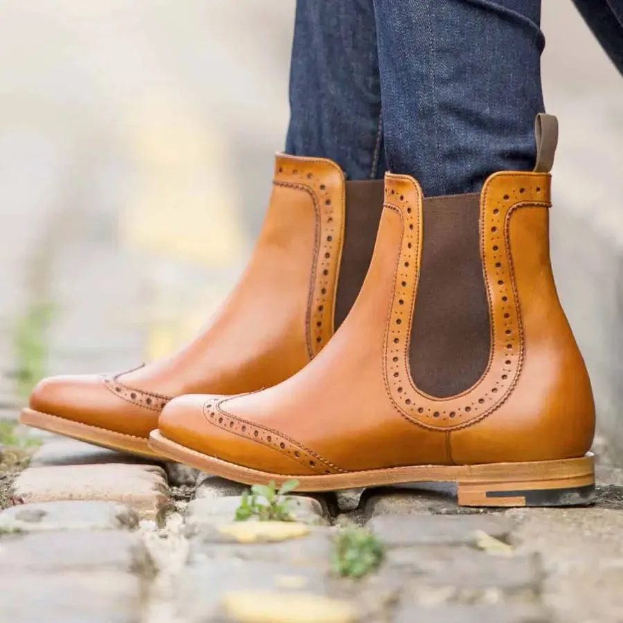 BARKER Sabrina Boots - Ladies Chelsea Brogue - Cedar Calf