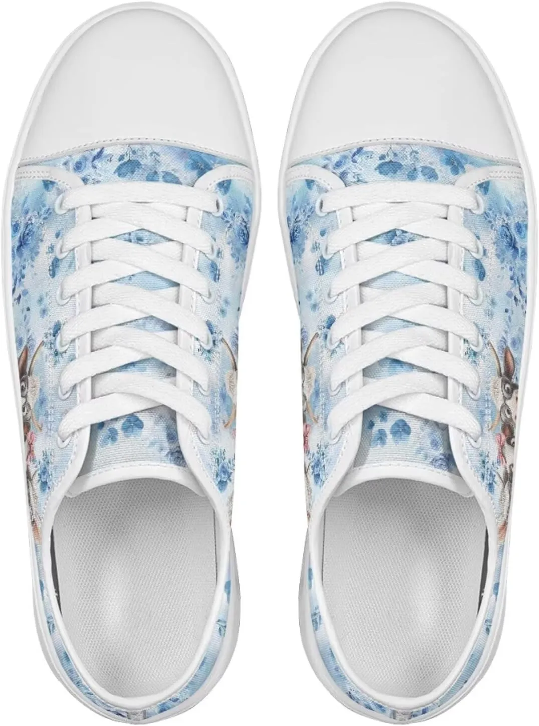 Blue Rose Women's Fashion Canvas Sneakers Tennis Shoes Low Top Walking Shoes with Thick White Sole US 5.5-13.5
