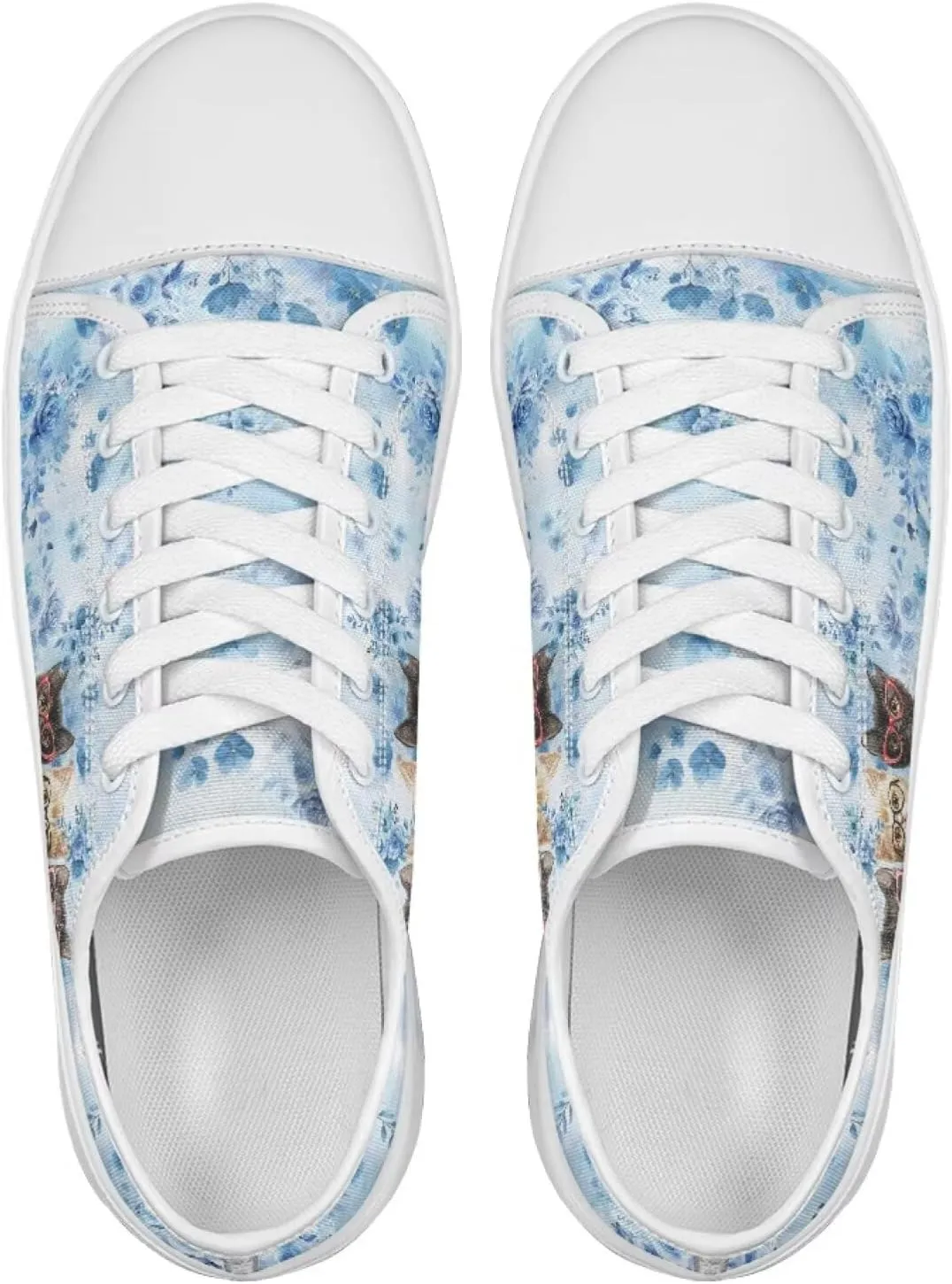 Blue Rose Women's Fashion Canvas Sneakers Tennis Shoes Low Top Walking Shoes with Thick White Sole US 5.5-13.5