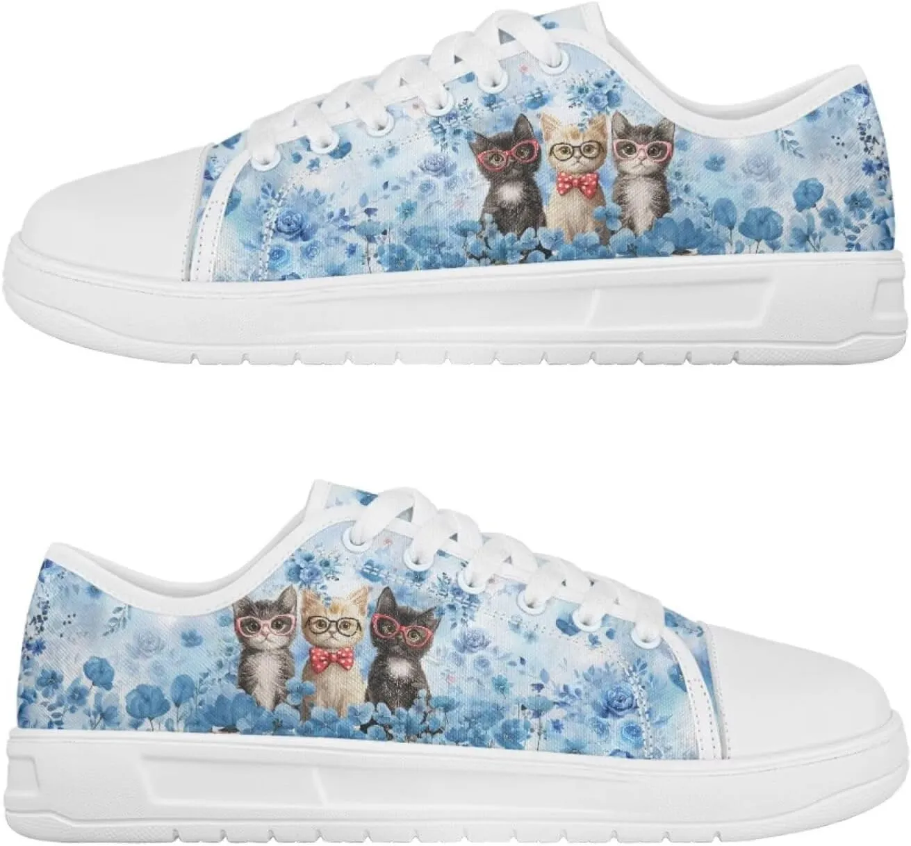 Blue Rose Women's Fashion Canvas Sneakers Tennis Shoes Low Top Walking Shoes with Thick White Sole US 5.5-13.5