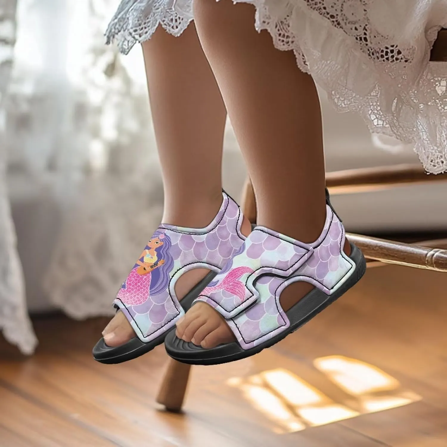 Boys Girls Kids Summer Sandals Slides Open-Toed Beach Sandals Magic Sticker Outdoor Shoes Toddler/Little Kid