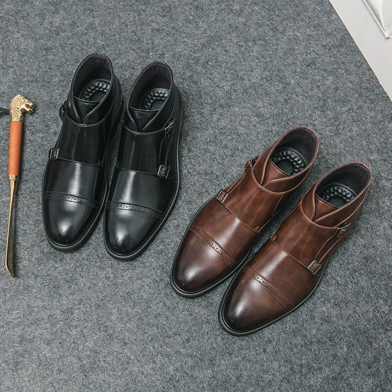 Darell - Leather Boots with Double Monk Straps