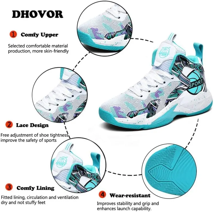 DHOVOR Boys Girls Basketball Shoes Kids Athletic Shoes Fashion Sneakers Non-Slip Tennis Shoes Boys (Big Kid/Little Kid)