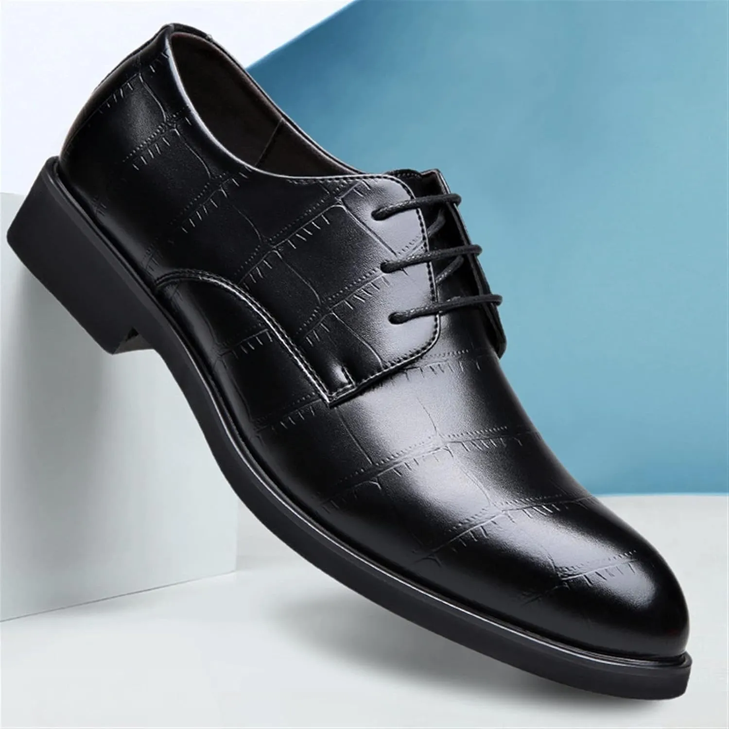 Dress Oxford for Men Lace Up Floral Derby Shoes Round Toe Vegan Leather Rubber Sole Block Heel Non Slip Low Top Party