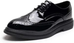 Dress Oxford Formal Shoes for Men Lace Up Wing Tip Brogue Derby Shoes Vegan Leather Rubber Sole Non Slip Anti-Slip Business