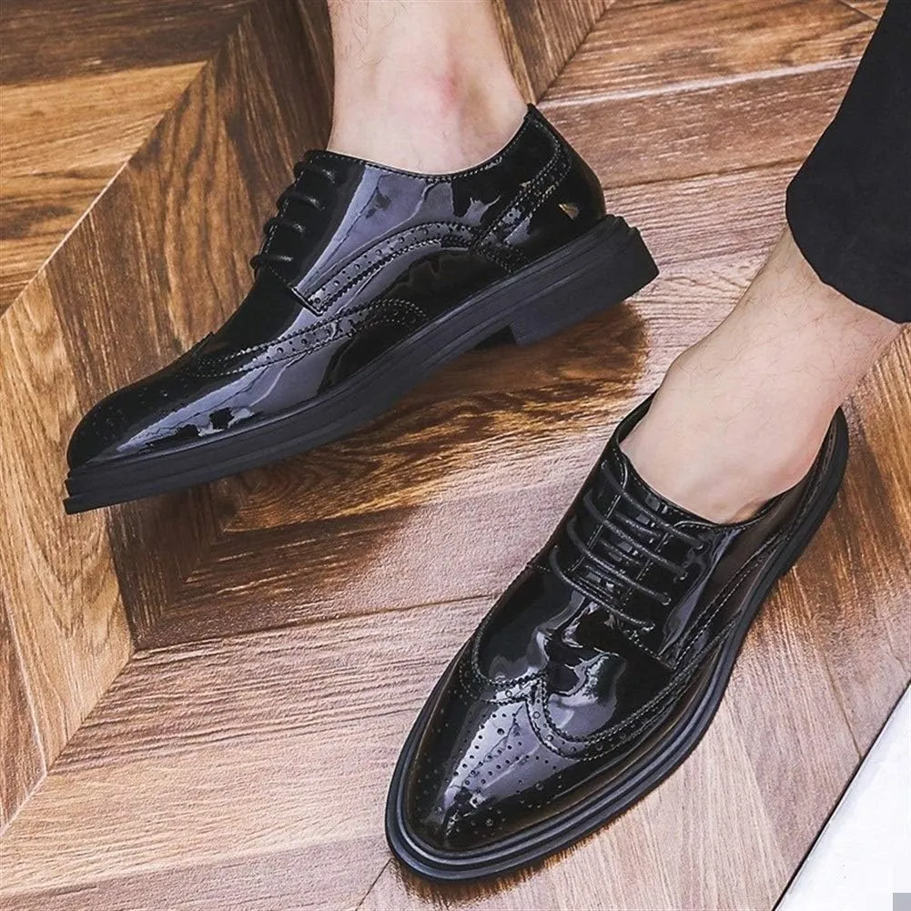 Dress Oxford Formal Shoes for Men Lace Up Wing Tip Brogue Derby Shoes Vegan Leather Rubber Sole Non Slip Anti-Slip Business