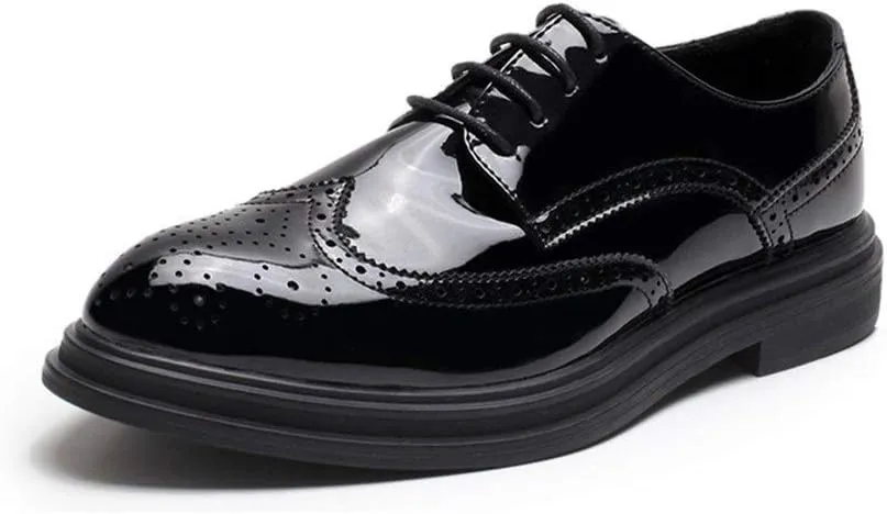 Dress Oxford Formal Shoes for Men Lace Up Wing Tip Brogue Derby Shoes Vegan Leather Rubber Sole Non Slip Anti-Slip Business