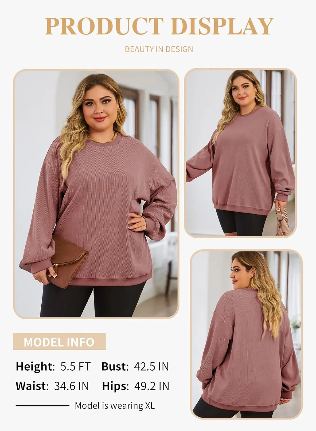 Eytino Women Plus Size Sweatshirts Long Sleeve Crew Neck Casual Oversized Soft Pullover Tops Shirts(1X-5X)