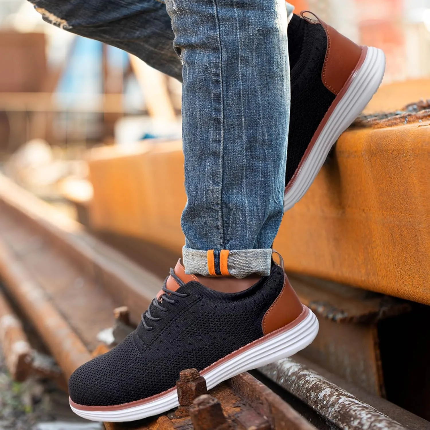 Furuian Steel Toe Shoes for Men Safety Shoes for Men Casual Dress Work Sneakers Lightweight Steel Toe Work Sneakers Comfortable Safety Tennis Oxfords