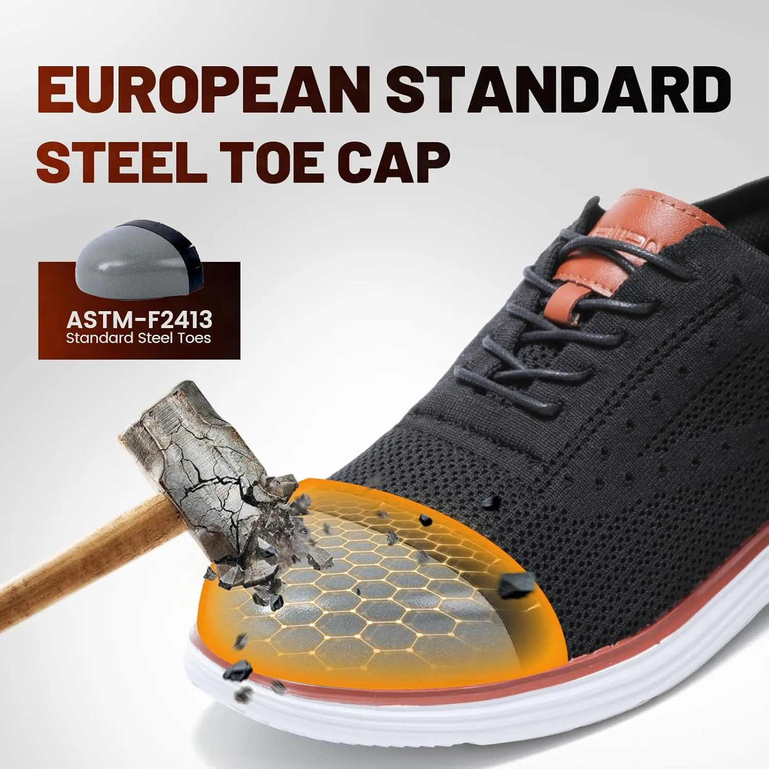 Furuian Steel Toe Shoes for Men Safety Shoes for Men Casual Dress Work Sneakers Lightweight Steel Toe Work Sneakers Comfortable Safety Tennis Oxfords