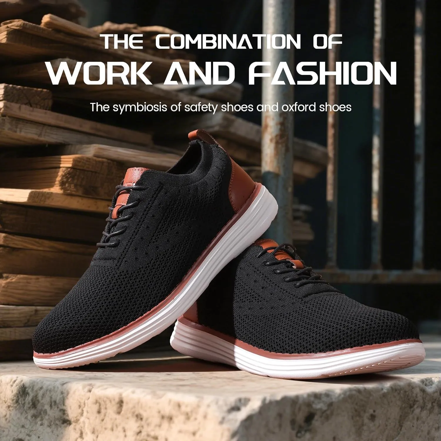 Furuian Steel Toe Shoes for Men Safety Shoes for Men Casual Dress Work Sneakers Lightweight Steel Toe Work Sneakers Comfortable Safety Tennis Oxfords
