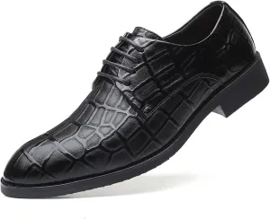HOOENG Formal Oxford Shoes for Men Lace Up Round Toe Derby Shoes Vegan Leather Anti-Slip Block Heel Non Slip Party (Color : Black, Size : 7.5)