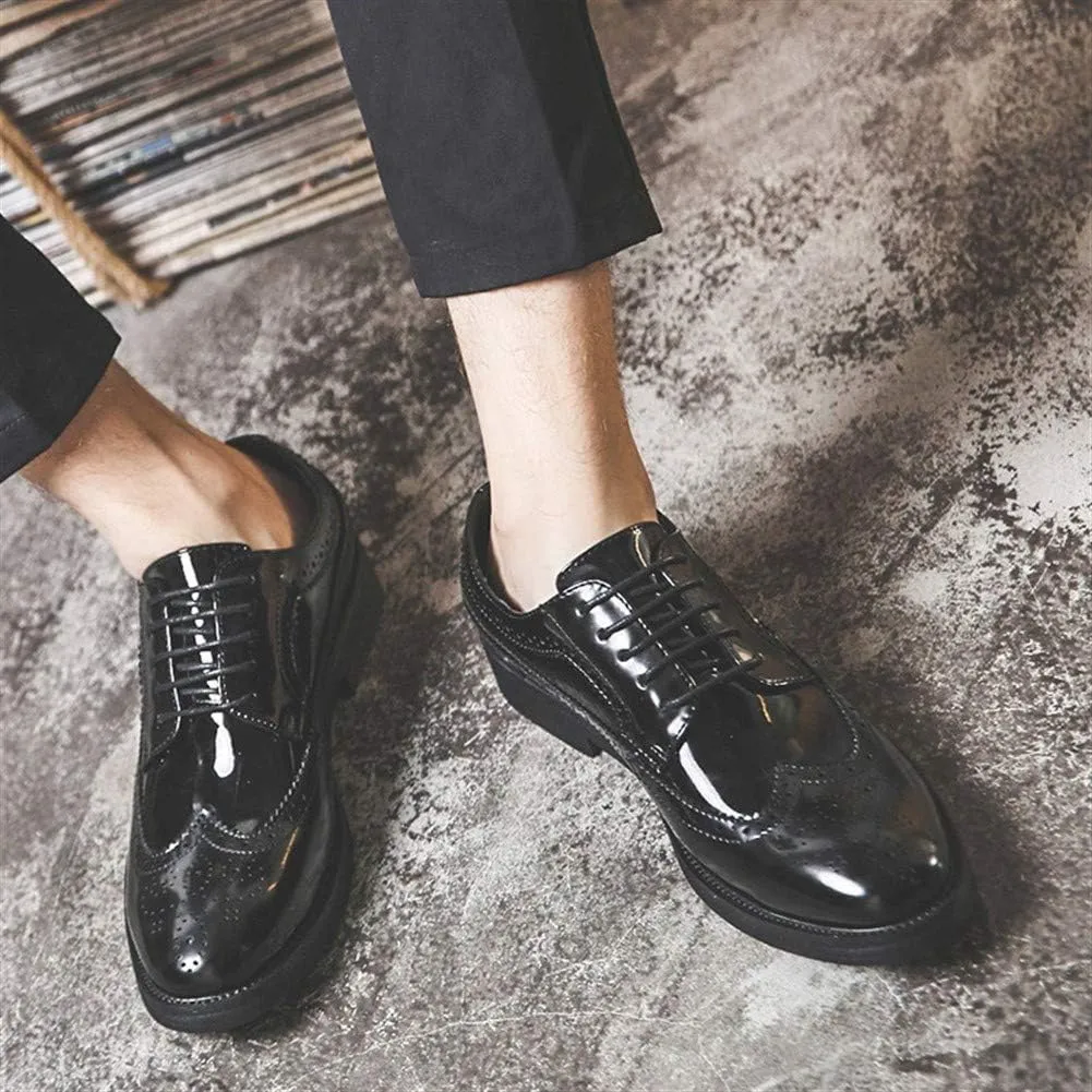 HOOENG Formal Shoes for Men Lace Up Wing Tip Brogue Derby Shoes Vegan Leather Low Top Block Heel Anti-Slip Rubber Sole Party
