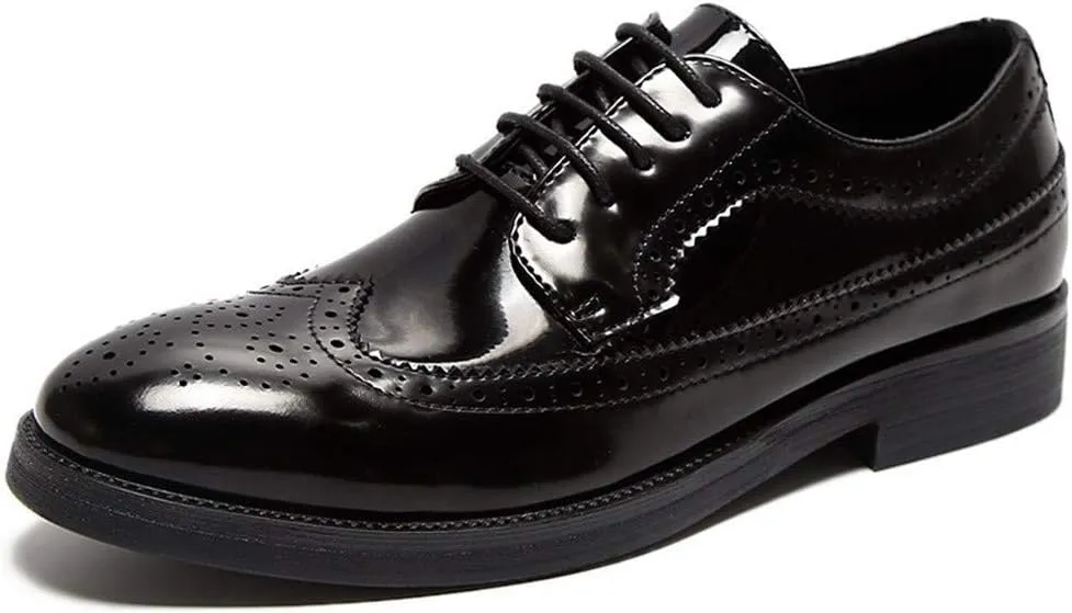 HOOENG Formal Shoes for Men Lace Up Wing Tip Brogue Derby Shoes Vegan Leather Low Top Block Heel Anti-Slip Rubber Sole Party