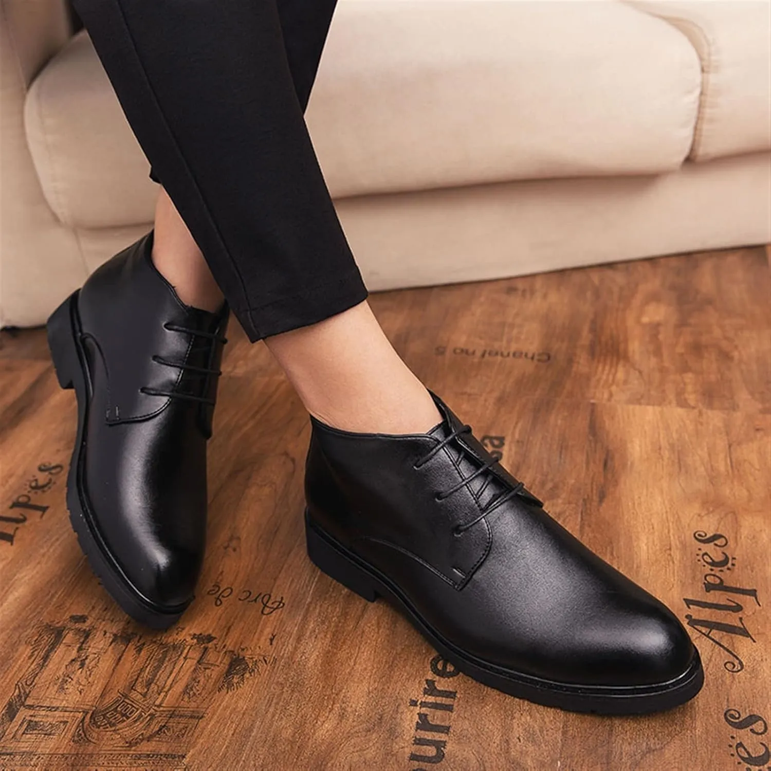 Lace Up Boots For Men Derby Carved Brogue Win Tip PU Waterproof Anti-slip Dress Classic Casual