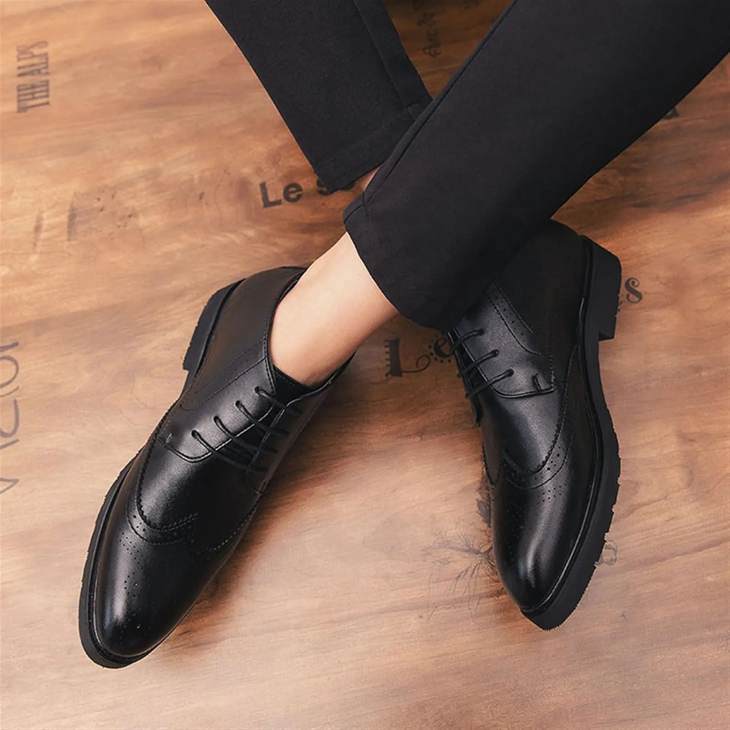 Lace Up Boots For Men Derby Carved Brogue Win Tip PU Waterproof Anti-slip Dress Classic Casual