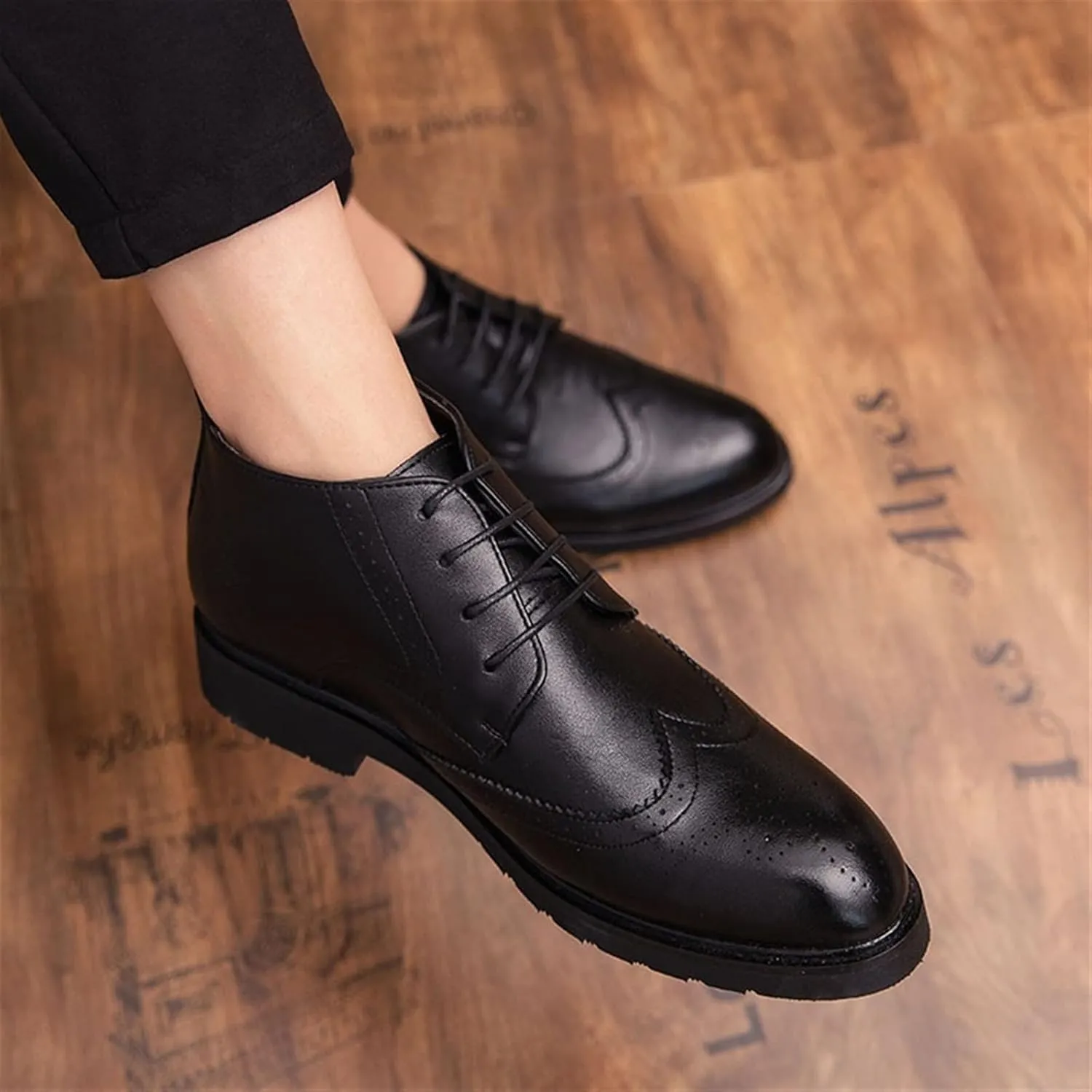 Lace Up Boots For Men Derby Carved Brogue Win Tip PU Waterproof Anti-slip Dress Classic Casual