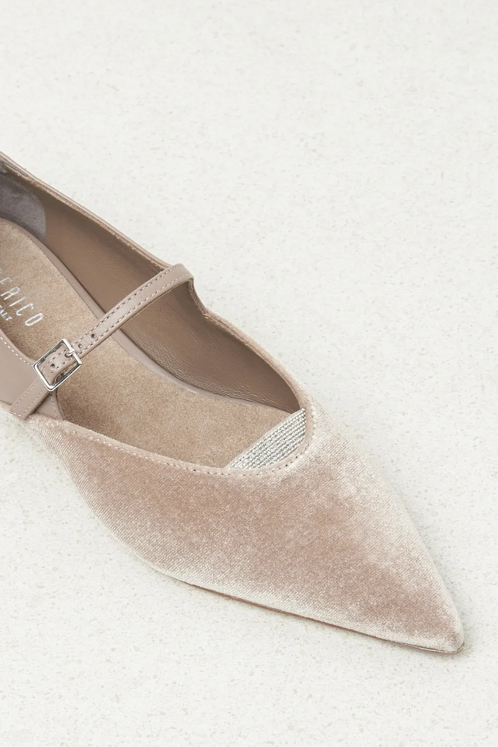 Leather and velvet ballerina flats