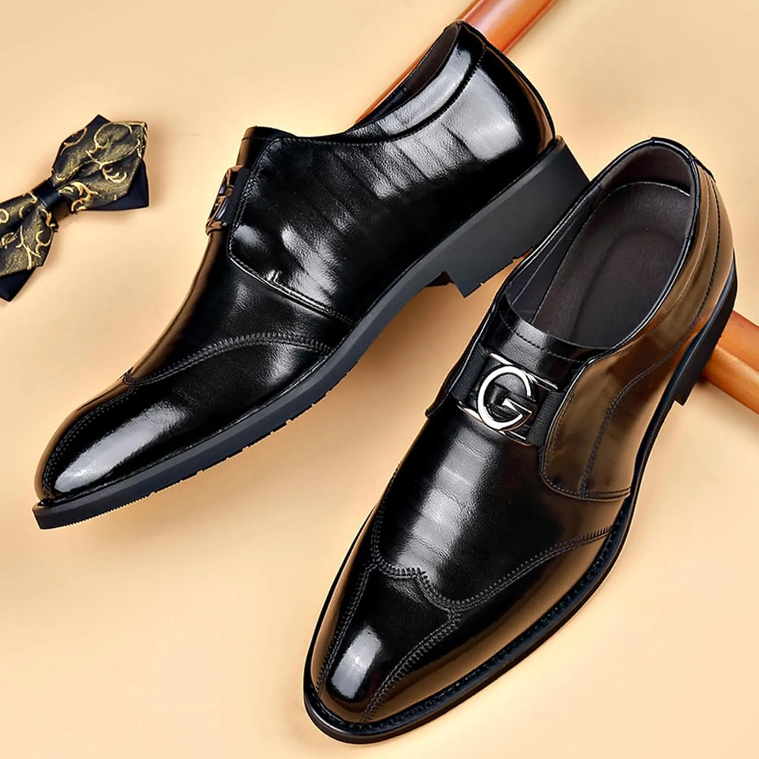 Men Loafer Shoes Classic Pointed Toe Pull-on Formal Oxfords Shoes Office Casual Slip-Ons Business Wedding Dress Shoes