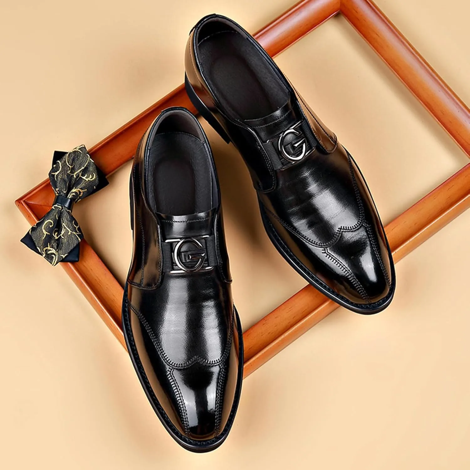 Men Loafer Shoes Classic Pointed Toe Pull-on Formal Oxfords Shoes Office Casual Slip-Ons Business Wedding Dress Shoes