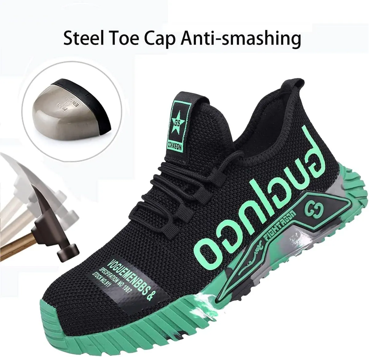 Men Women Indestructible Work Shoes,Lightweight Safety Shoes Slip Resistant Work Sneaker Breathable Puncture Proof Shoes