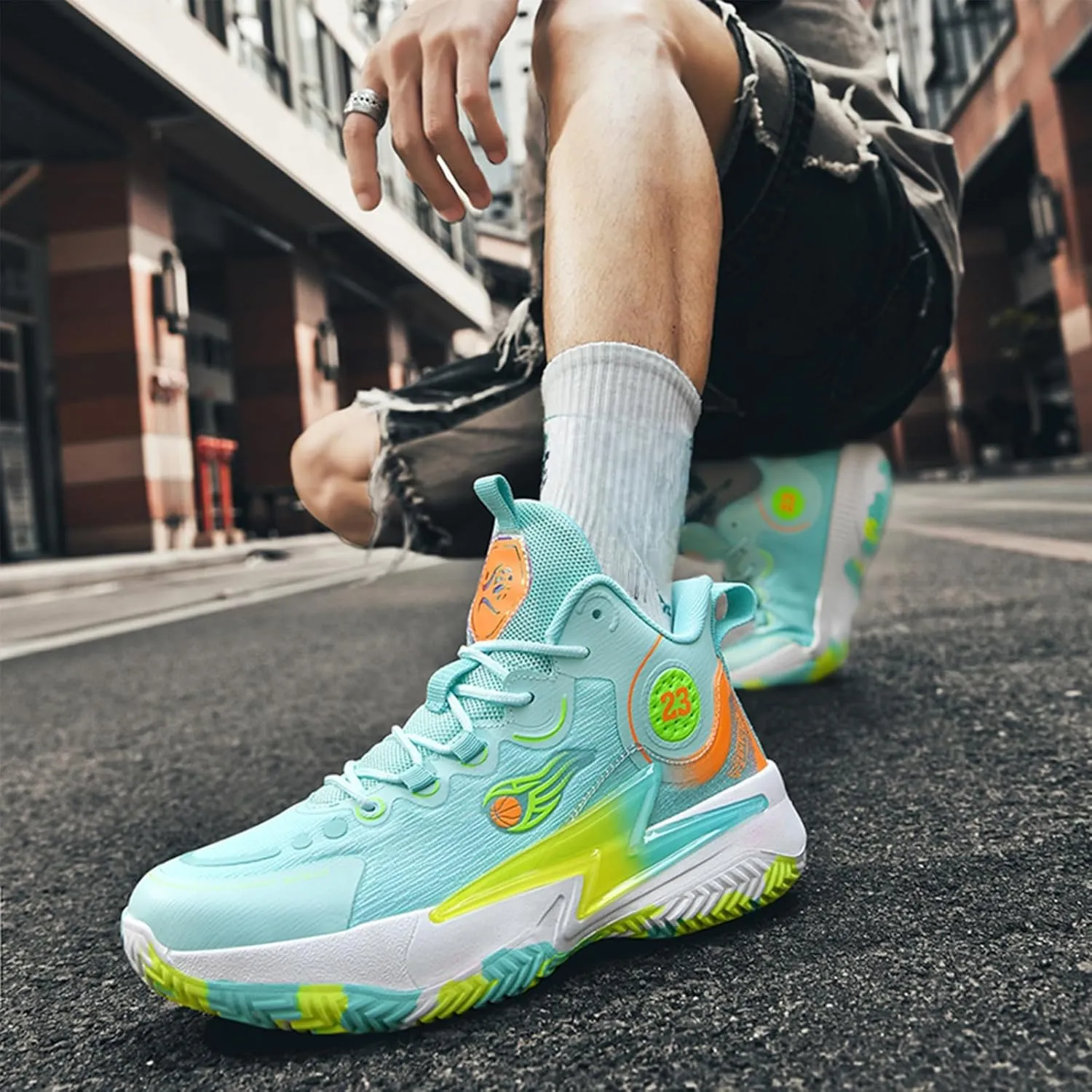 Men??S 23 High Top Basketball Shoes with Arch Support Lace Up Fashion Graffiti Style Sports Shoes Light Tennis Shoes Actual Combat Shoes Outdoor Sneakers
