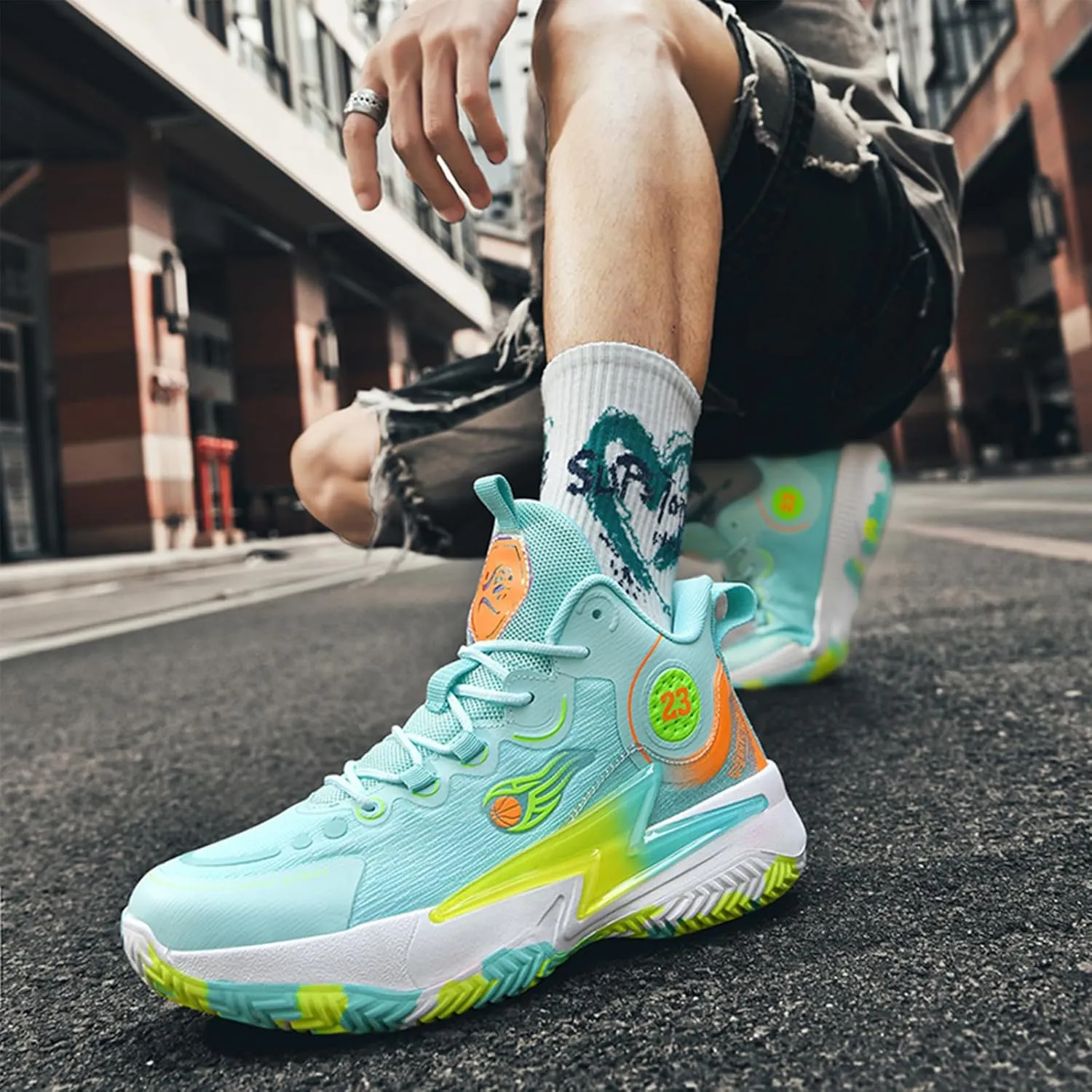 Men??S 23 High Top Basketball Shoes with Arch Support Lace Up Fashion Graffiti Style Sports Shoes Light Tennis Shoes Actual Combat Shoes Outdoor Sneakers