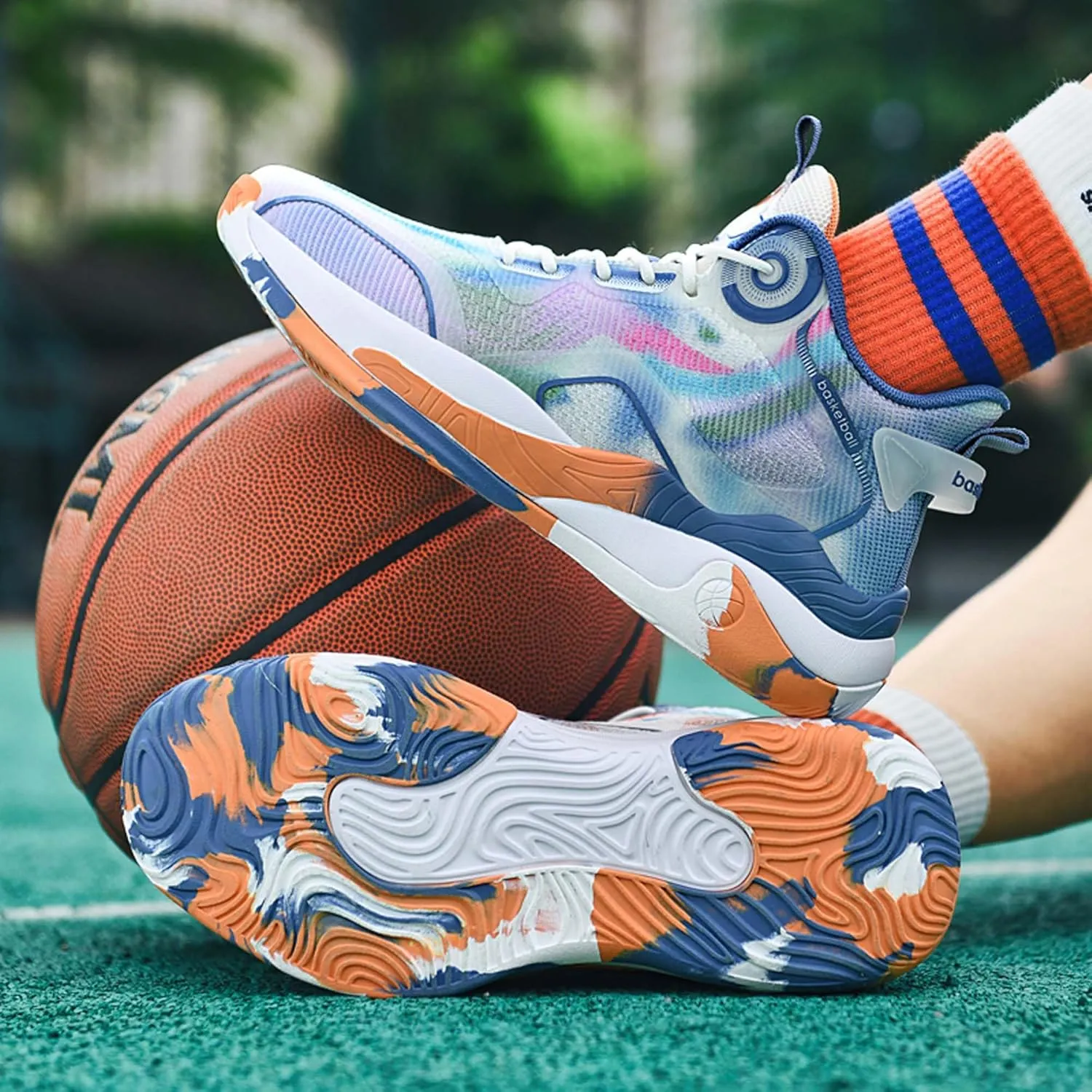 Mens and Womens Lace Up Mid Top Basketball Sneakers High Elasticity Running Shoes Rubber Sole Wear Resistant Walking Shoes Comfortable and Breathable Badminton Shoes Tennis Shoes Cross Training Shoes