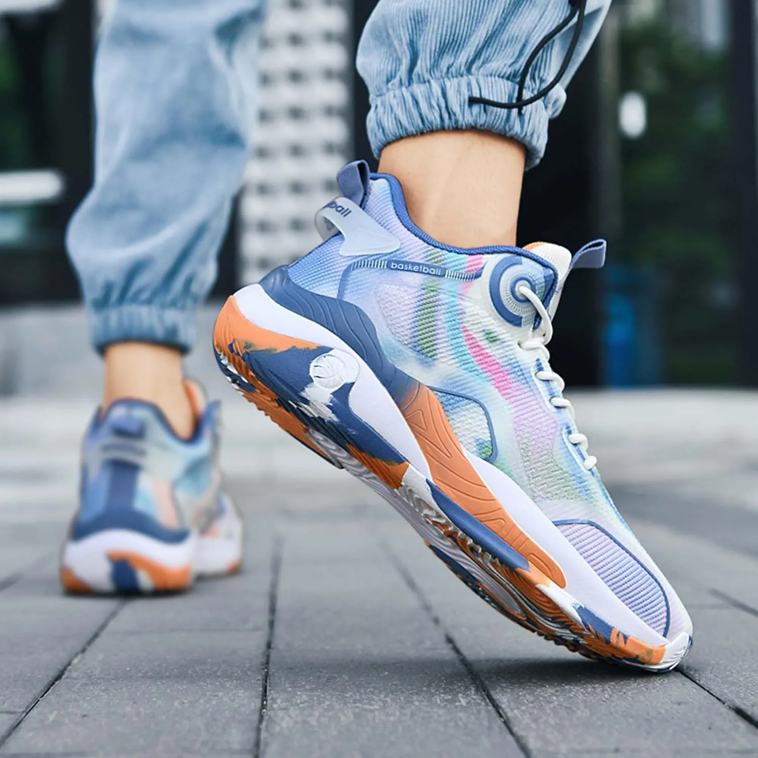 Mens and Womens Lace Up Mid Top Basketball Sneakers High Elasticity Running Shoes Rubber Sole Wear Resistant Walking Shoes Comfortable and Breathable Badminton Shoes Tennis Shoes Cross Training Shoes