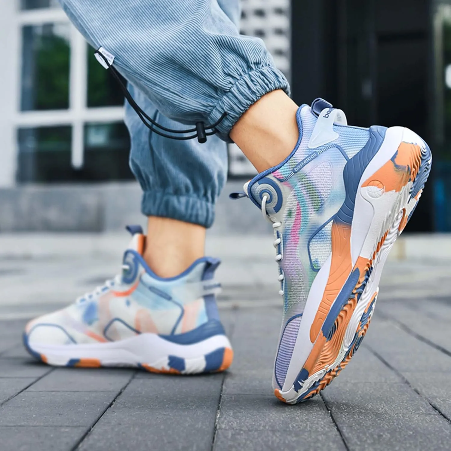 Mens and Womens Lace Up Mid Top Basketball Sneakers High Elasticity Running Shoes Rubber Sole Wear Resistant Walking Shoes Comfortable and Breathable Badminton Shoes Tennis Shoes Cross Training Shoes