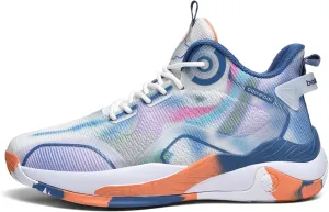 Mens and Womens Lace Up Mid Top Basketball Sneakers High Elasticity Running Shoes Rubber Sole Wear Resistant Walking Shoes Comfortable and Breathable Badminton Shoes Tennis Shoes Cross Training Shoes