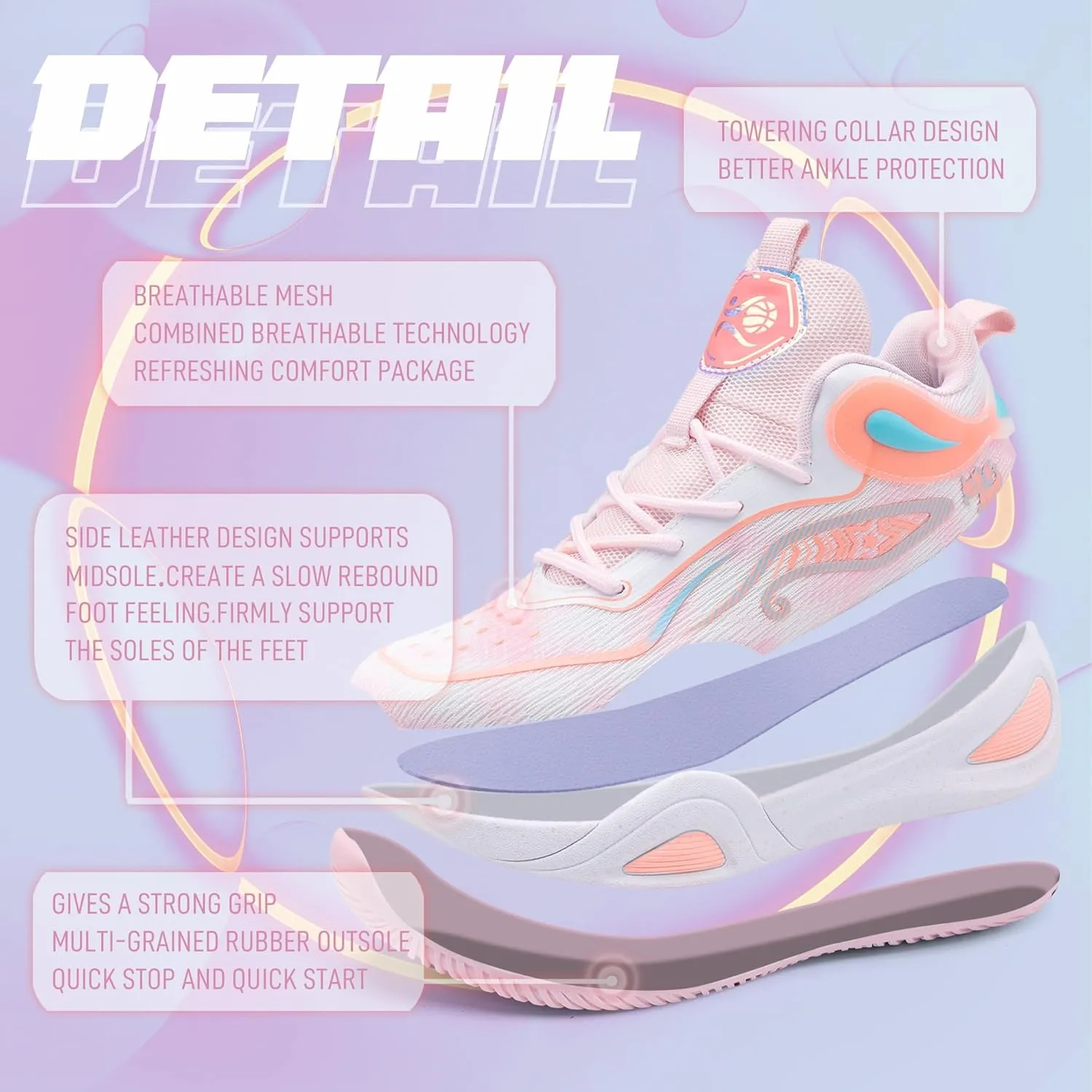 Men's Basketball Shoes Fashionable Breathable Anti Slip Sports Shoes Outdoor Running Fitness Training Shoes