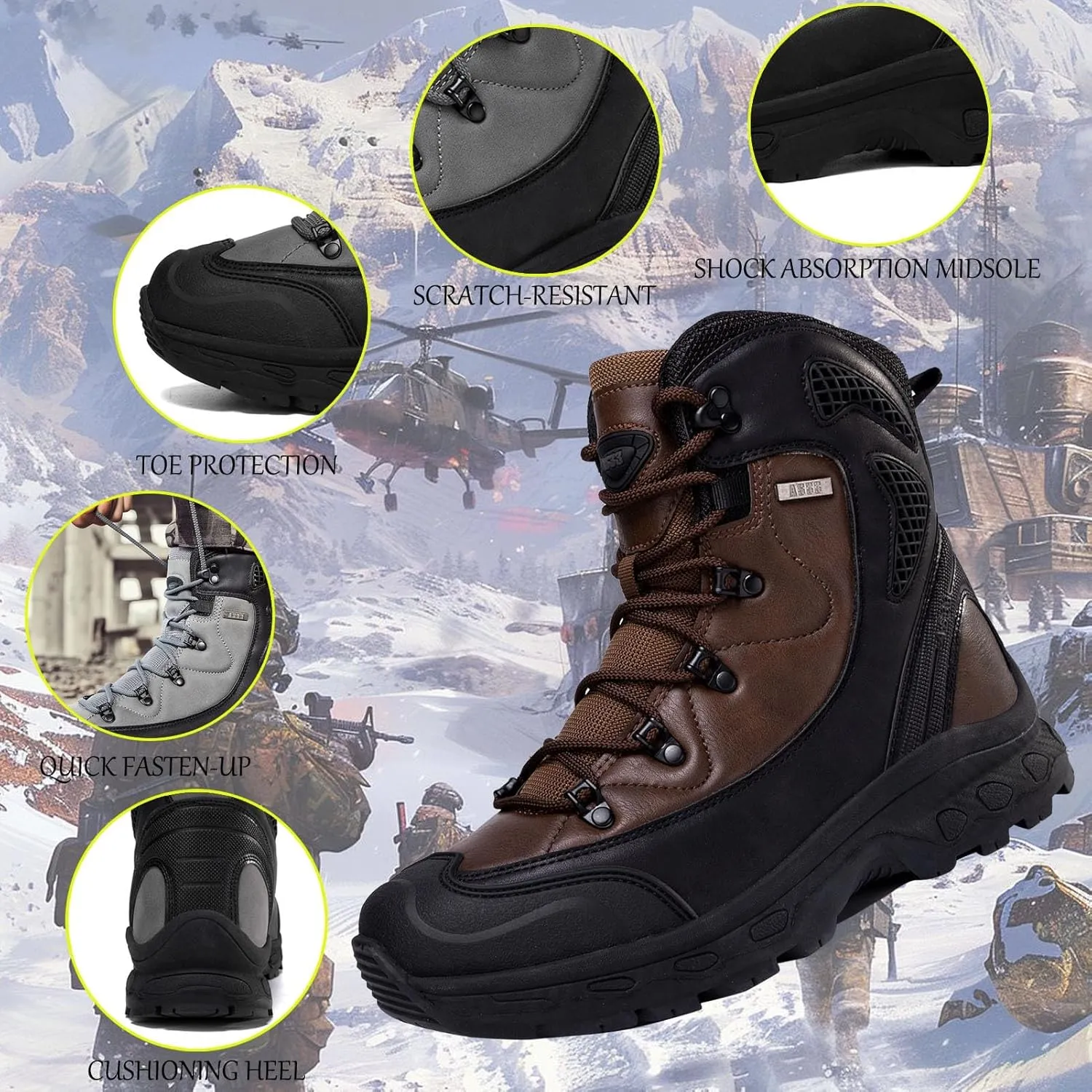 Men's Combat Tactical Hiking Boots | All-Terrain, Waterproof, Non-Slip for Hunting, Work and Outdoor