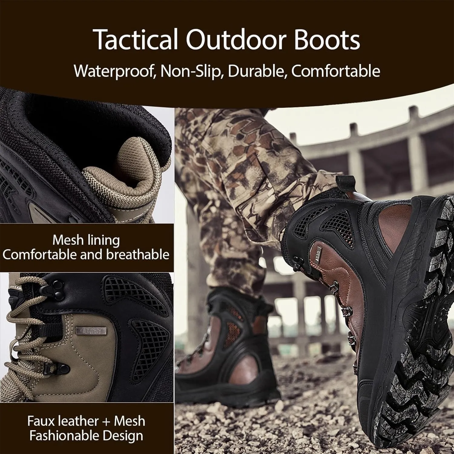 Men's Combat Tactical Hiking Boots | All-Terrain, Waterproof, Non-Slip for Hunting, Work and Outdoor