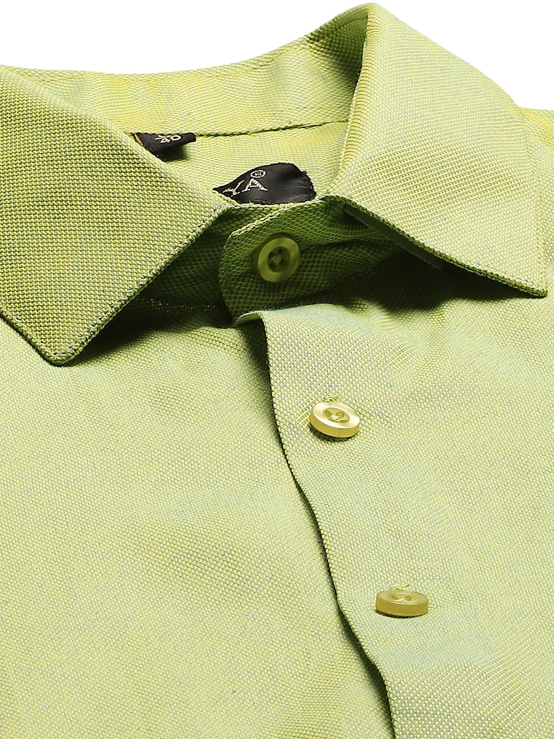 Men's Cotton Green Self Design Classic Formal Shirt - Sojanya