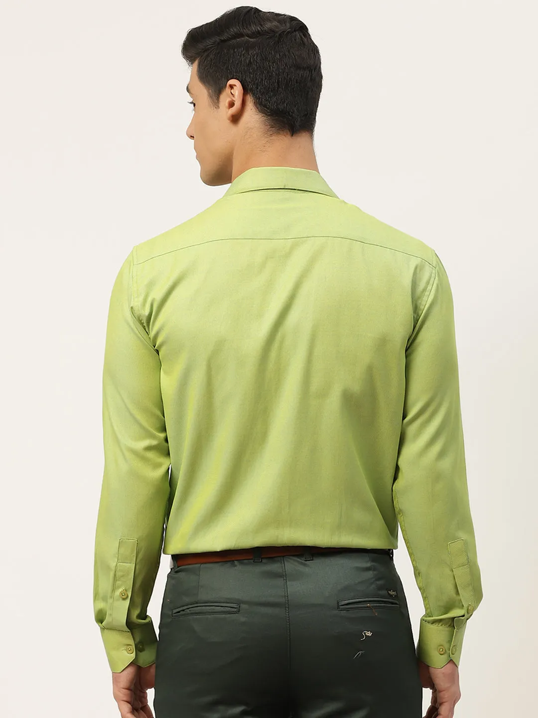 Men's Cotton Green Self Design Classic Formal Shirt - Sojanya
