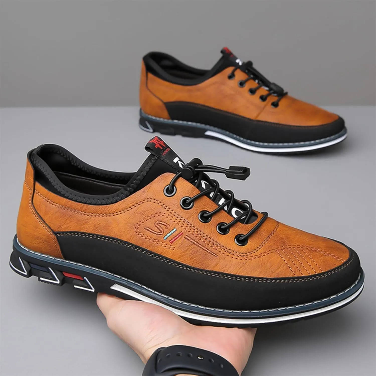 Mens Dress Shoes Casual Oxfords Lace-Up Lightweight Formal Business Shoes Leather Loafers Fashion Sneakers Driving Loafers Orange