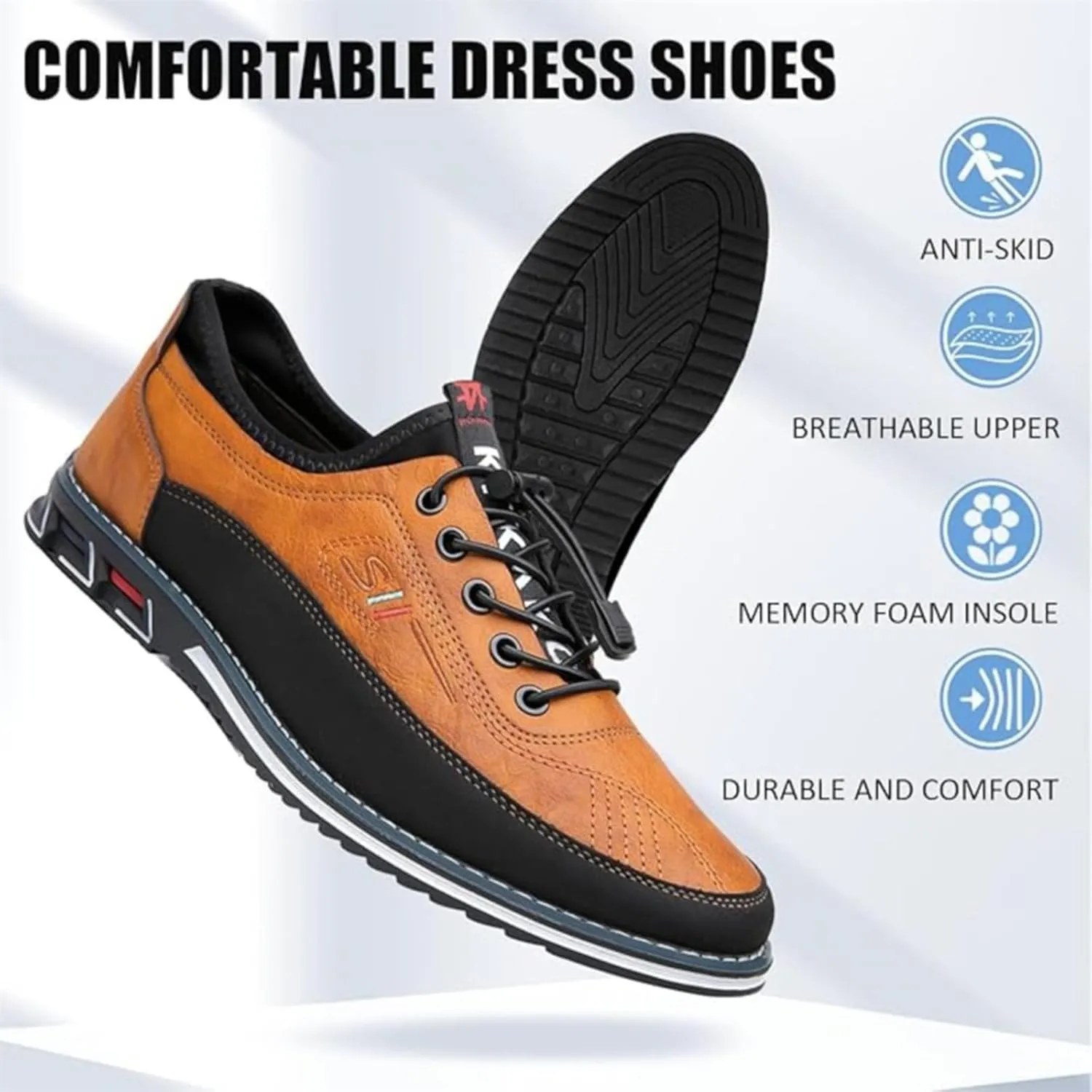 Mens Dress Shoes Casual Oxfords Lace-Up Lightweight Formal Business Shoes Leather Loafers Fashion Sneakers Driving Loafers Orange