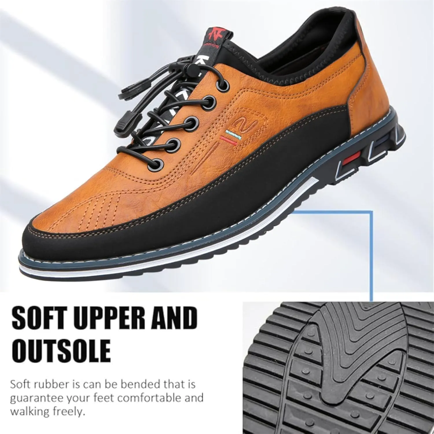 Mens Dress Shoes Casual Oxfords Lace-Up Lightweight Formal Business Shoes Leather Loafers Fashion Sneakers Driving Loafers Orange