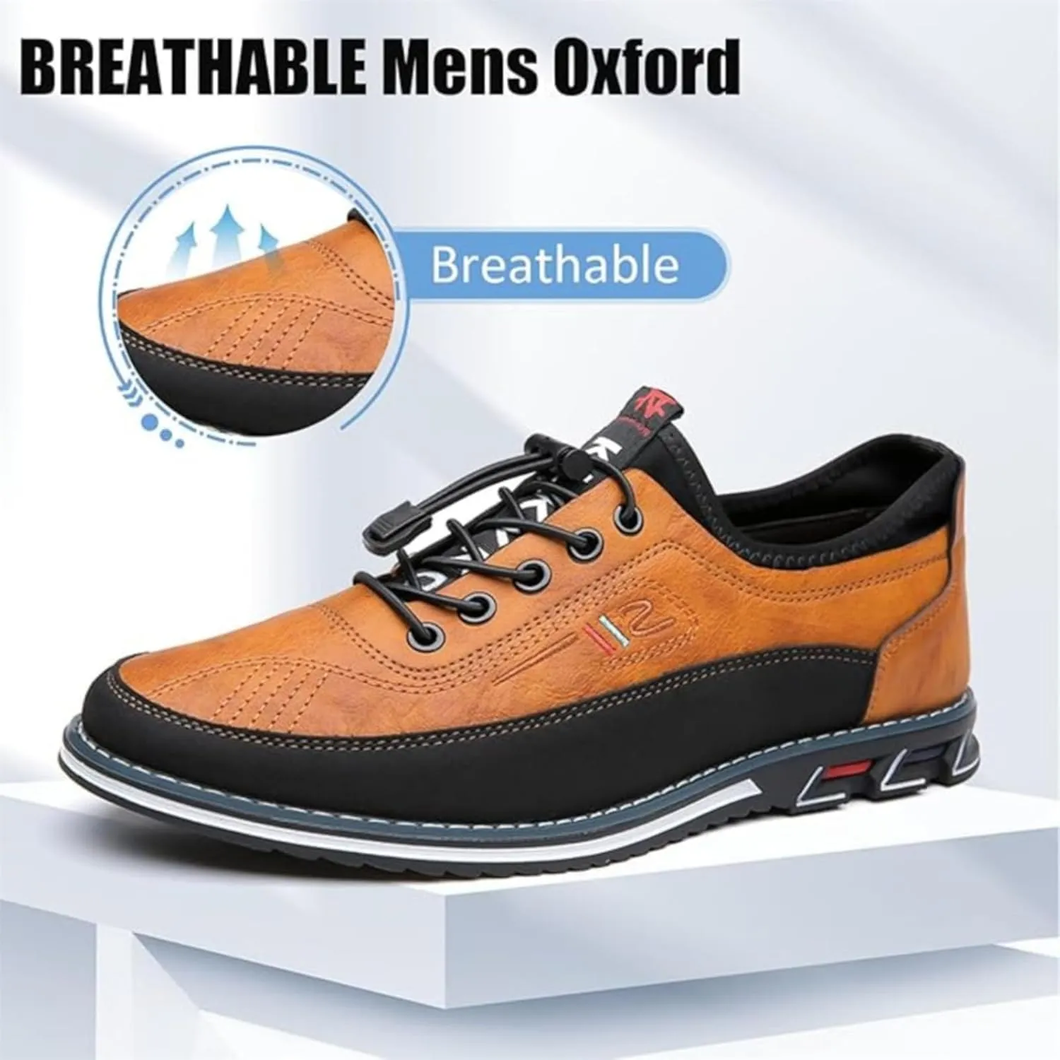 Mens Dress Shoes Casual Oxfords Lace-Up Lightweight Formal Business Shoes Leather Loafers Fashion Sneakers Driving Loafers Orange