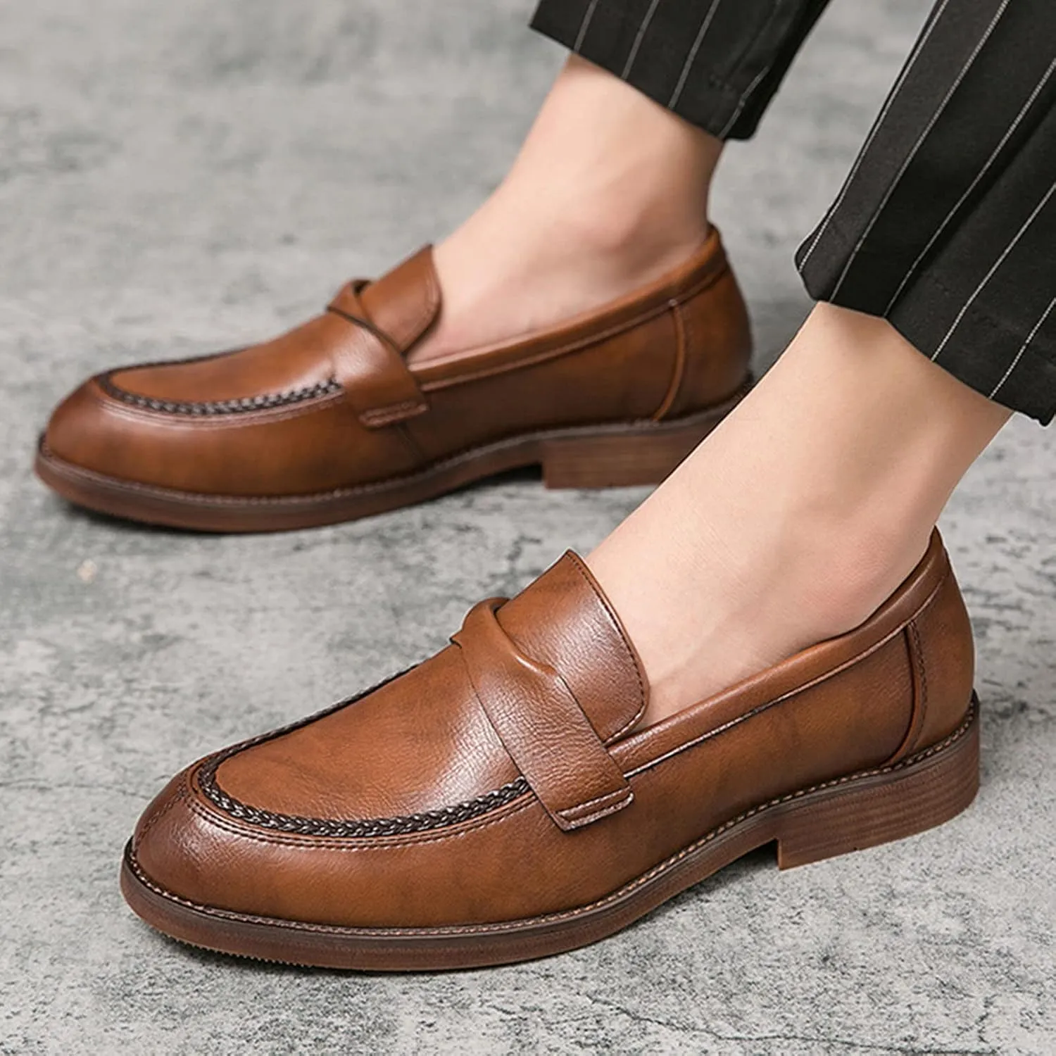 Men's Leather Penny Loafers Dress Shoes Classic Comfort Slip On Soft Sole Business Work Casual Formal Shoes Dating Derby Shoes for Men