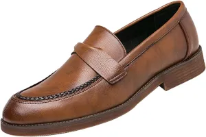 Men's Leather Penny Loafers Dress Shoes Classic Comfort Slip On Soft Sole Business Work Casual Formal Shoes Dating Derby Shoes for Men