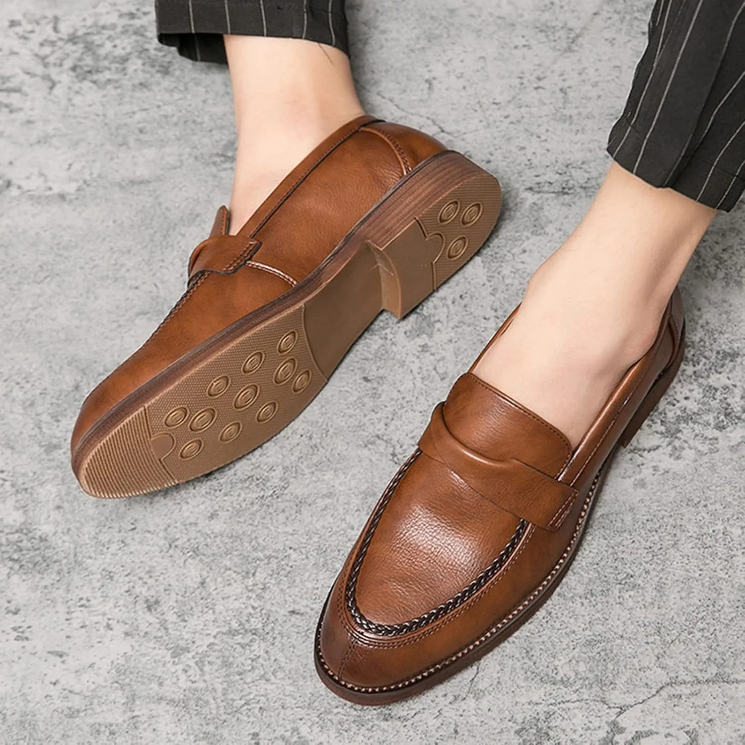 Men's Leather Penny Loafers Dress Shoes Classic Comfort Slip On Soft Sole Business Work Casual Formal Shoes Dating Derby Shoes for Men