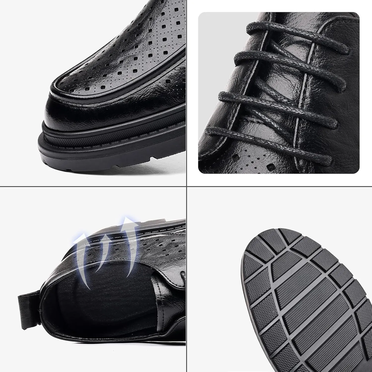 Men's Leather Platform Oxford Derby Shoes Hollow Out Breathable Lace-Up Business Casual Work Dress Shoes for Office Formal Comfort Walking