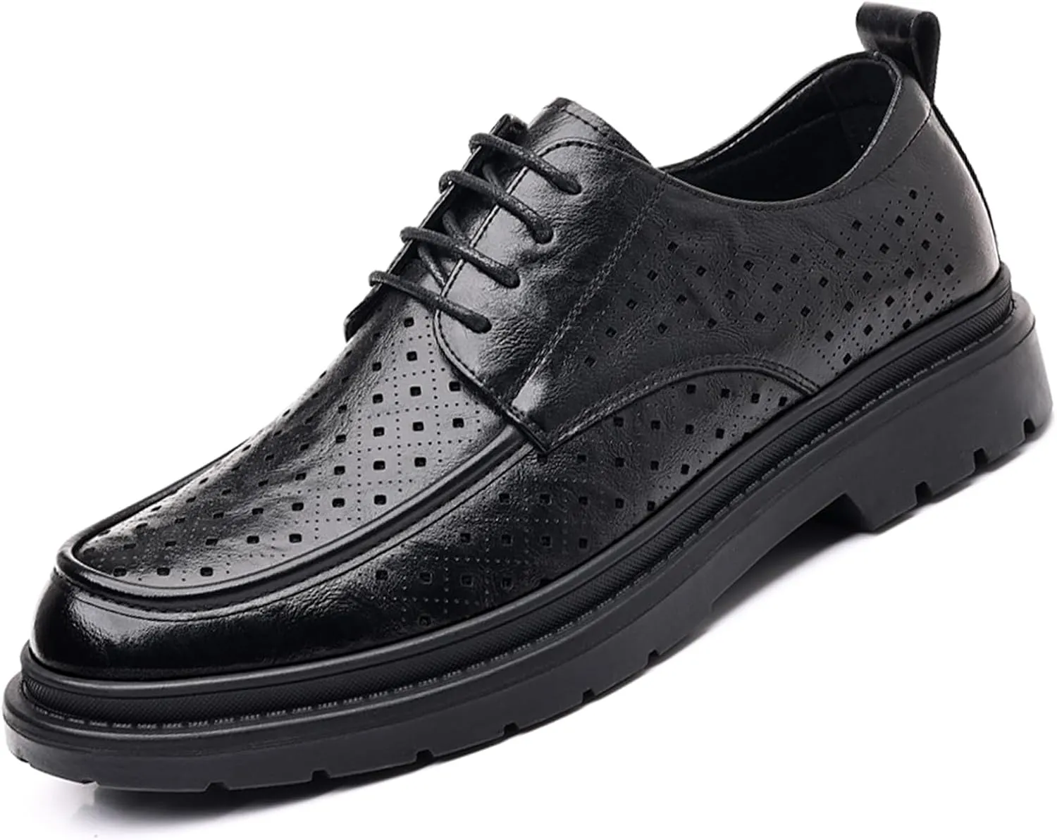 Men's Leather Platform Oxford Derby Shoes Hollow Out Breathable Lace-Up Business Casual Work Dress Shoes for Office Formal Comfort Walking