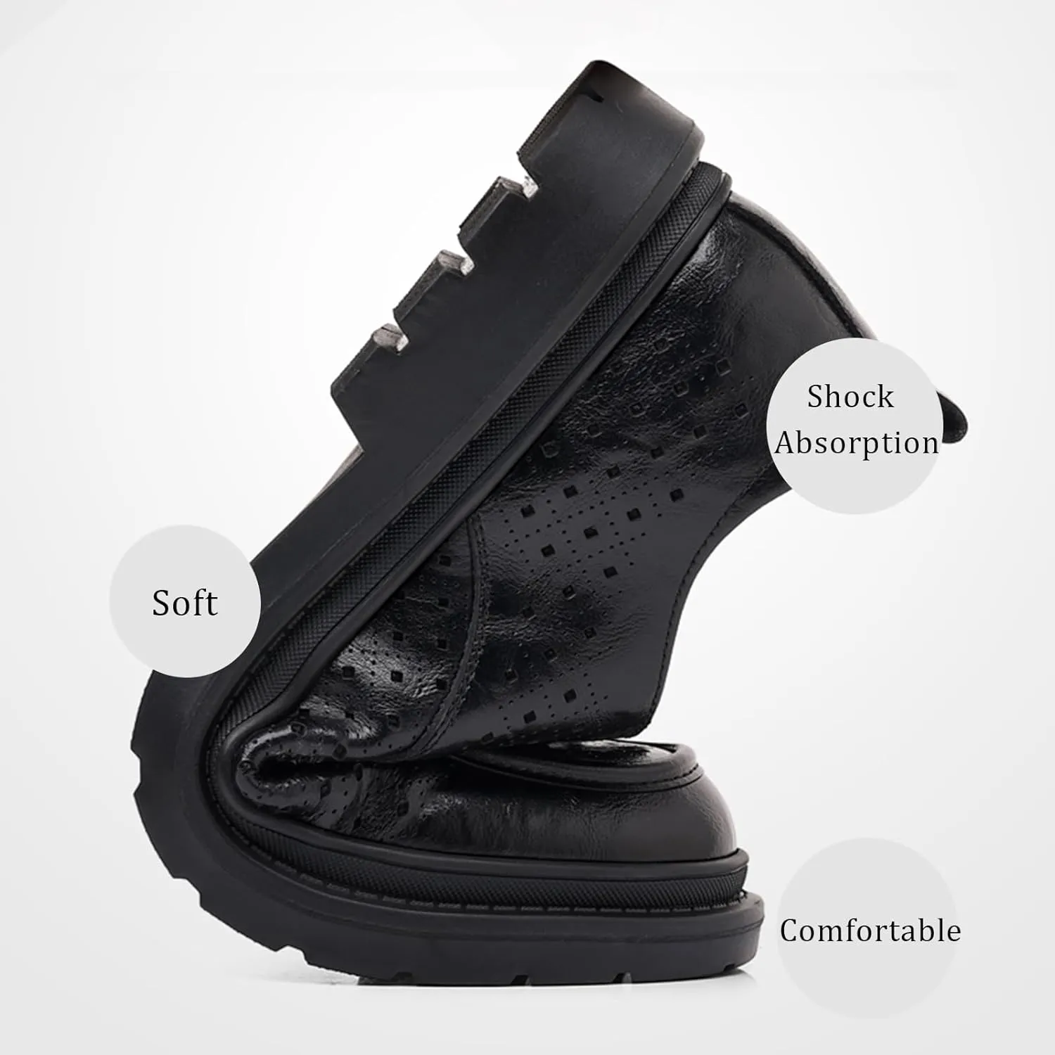 Men's Leather Platform Oxford Derby Shoes Hollow Out Breathable Lace-Up Business Casual Work Dress Shoes for Office Formal Comfort Walking