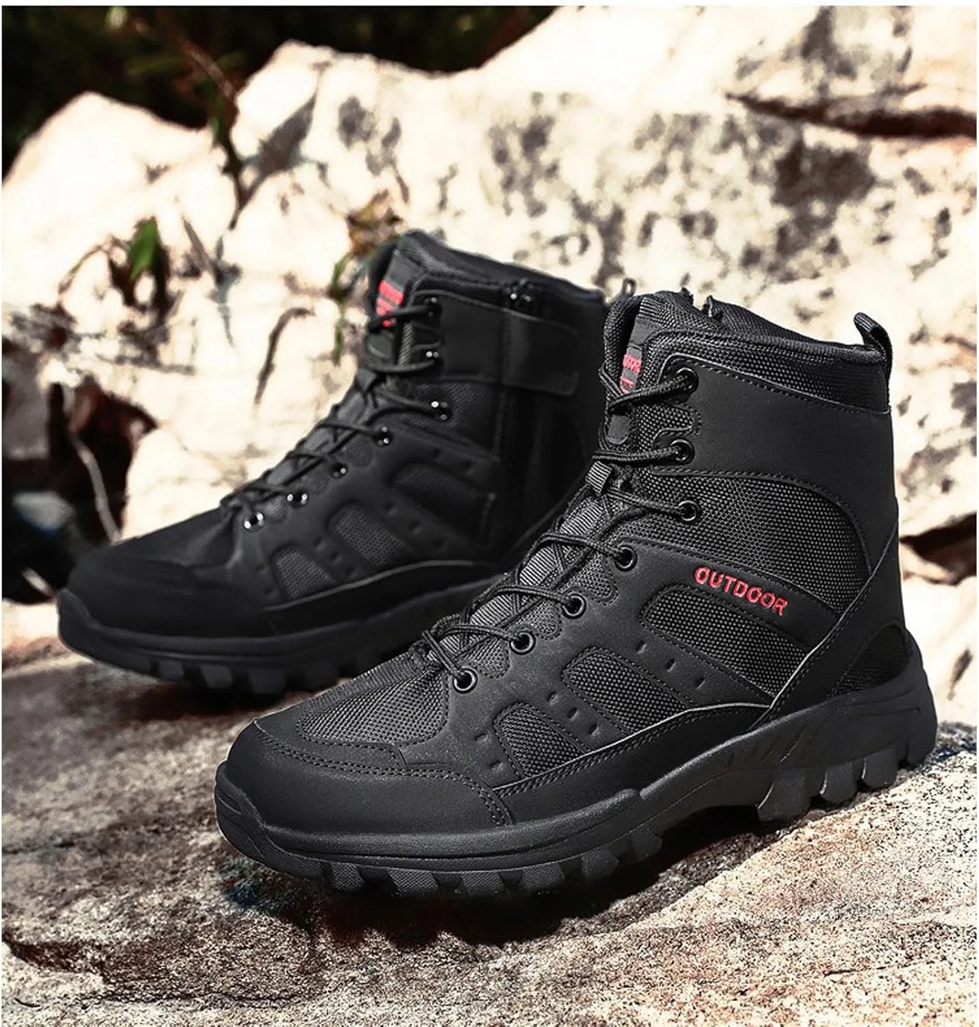 Men's Lightweight Waterproof Hiking Boots Side Zipper Outdoor Work Boots