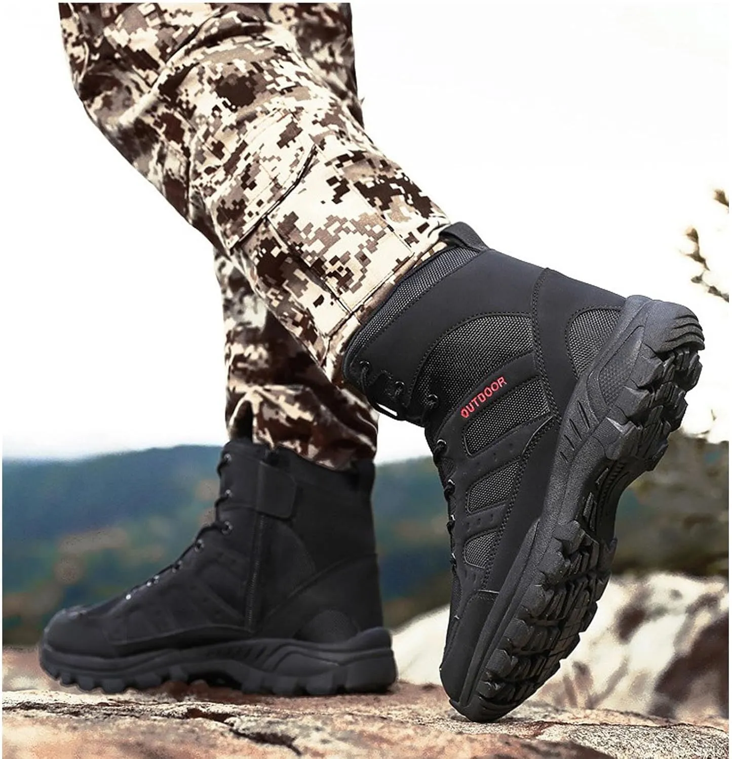 Men's Lightweight Waterproof Hiking Boots Side Zipper Outdoor Work Boots