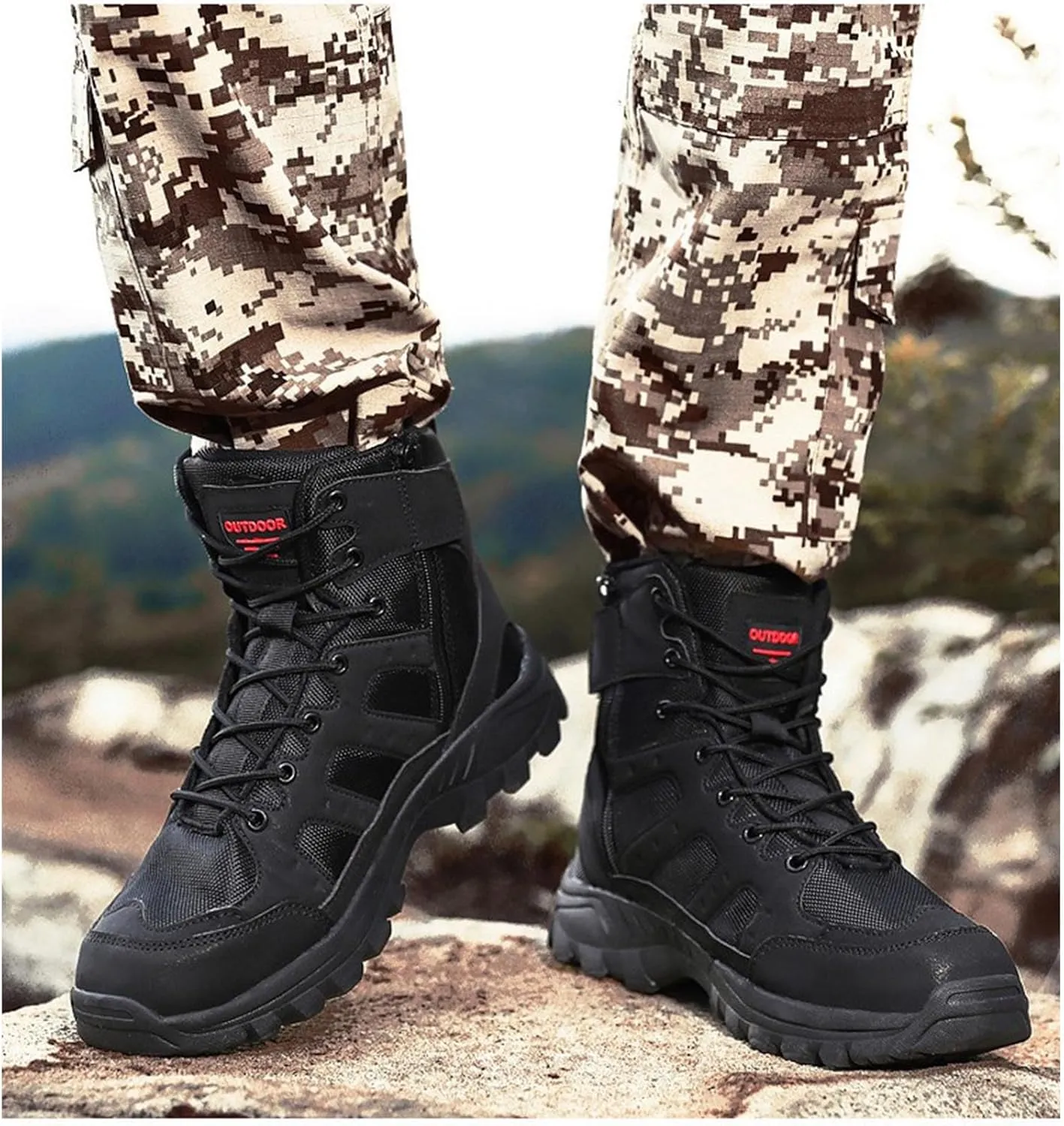 Men's Lightweight Waterproof Hiking Boots Side Zipper Outdoor Work Boots