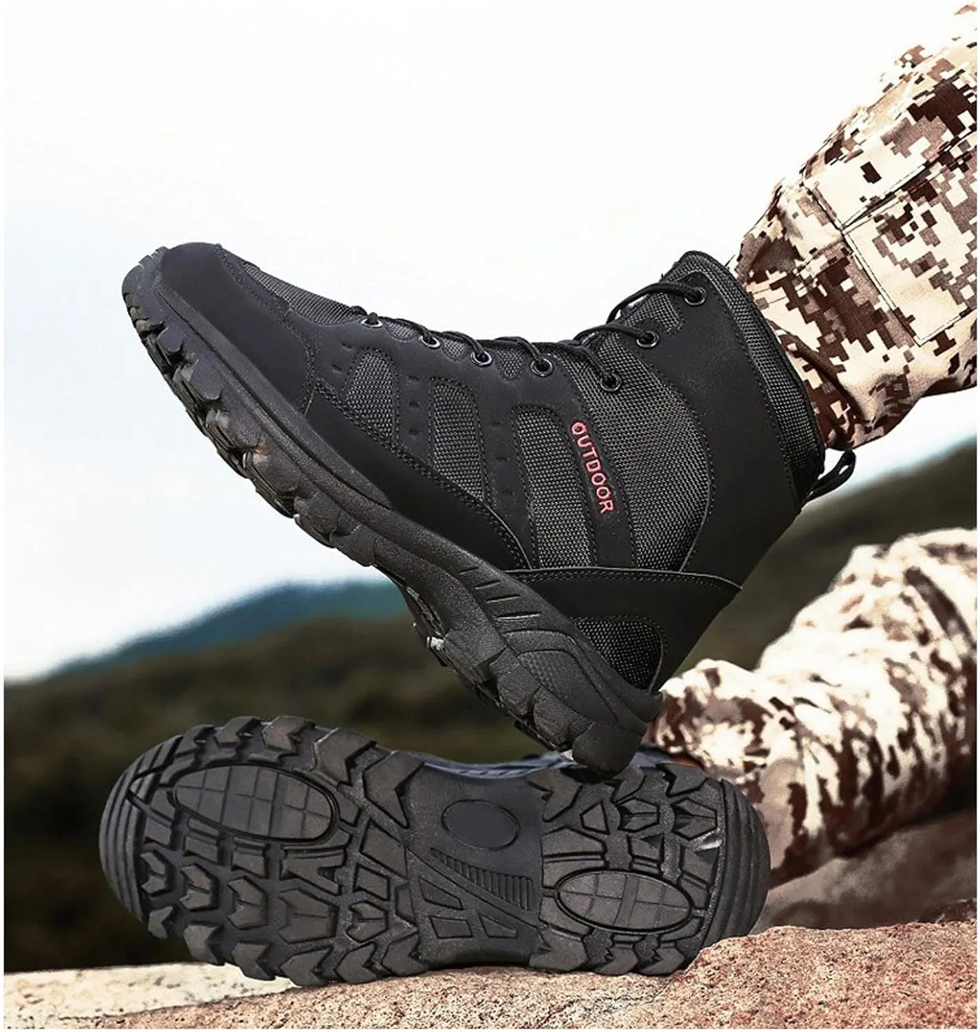 Men's Lightweight Waterproof Hiking Boots Side Zipper Outdoor Work Boots